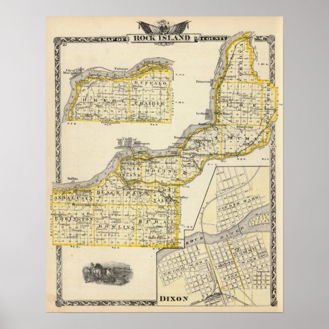 Karta i Sten Island County och Dixon Poster (Framsidan)