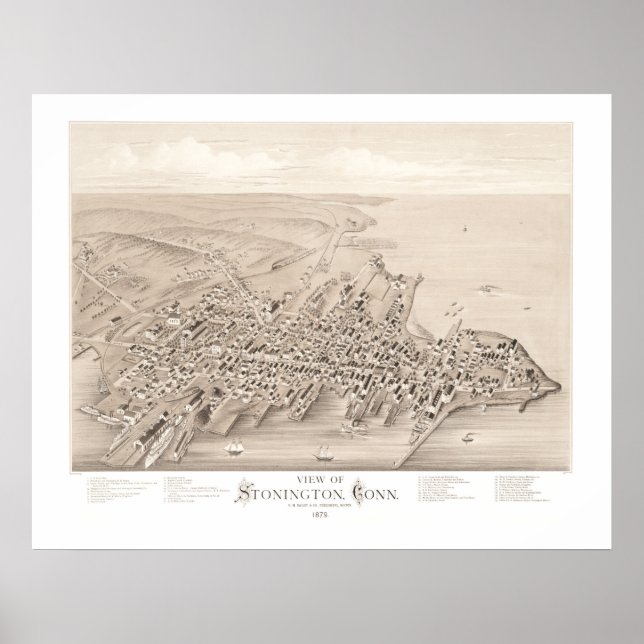 Karta i Stonington, Connecticut 1879 Poster (Framsidan)