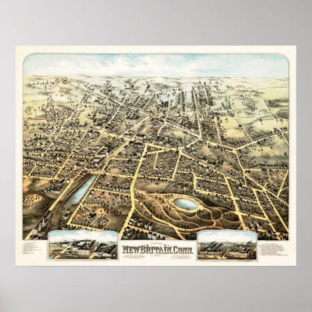 Karta i Storbritannien, Connecticut från 1875 Poster (Framsidan)