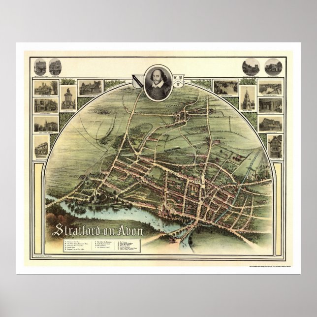 Karta i Stratford on Avon, England by Brown 1908 Poster (Framsidan)