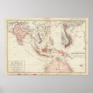 Karta i Syd-Öster Asien och norra Australien Poster
