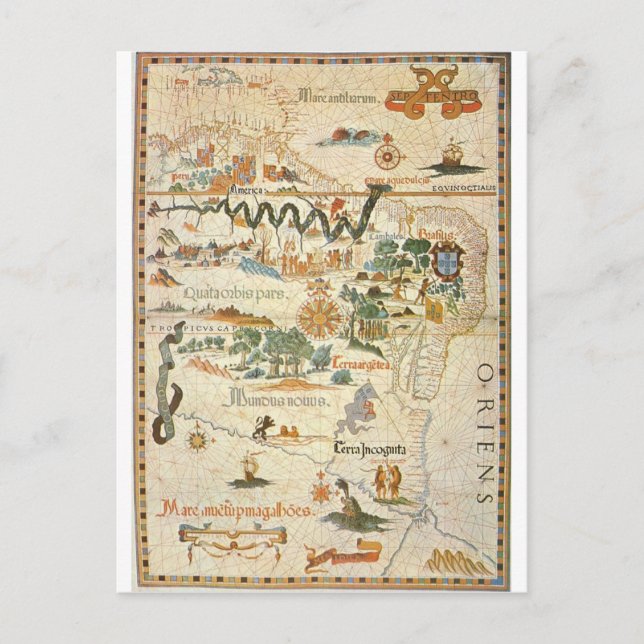 Karta i Sydamerika 1558 vykort (Framsida)