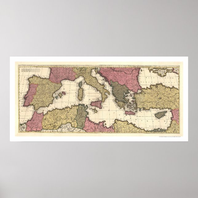 Karta i Sydeuropa och Medelhavsområdet 1695 Poster (Framsidan)