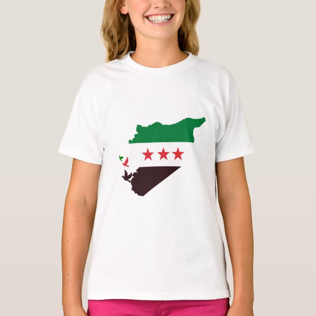Karta i Syrien med Revolution Flagga T Shirt (Framsida)