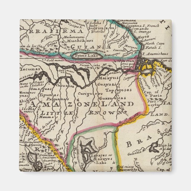 Karta i Terra Firma, Peru, Amazone Land, Brasil Magnet (Framsidan)