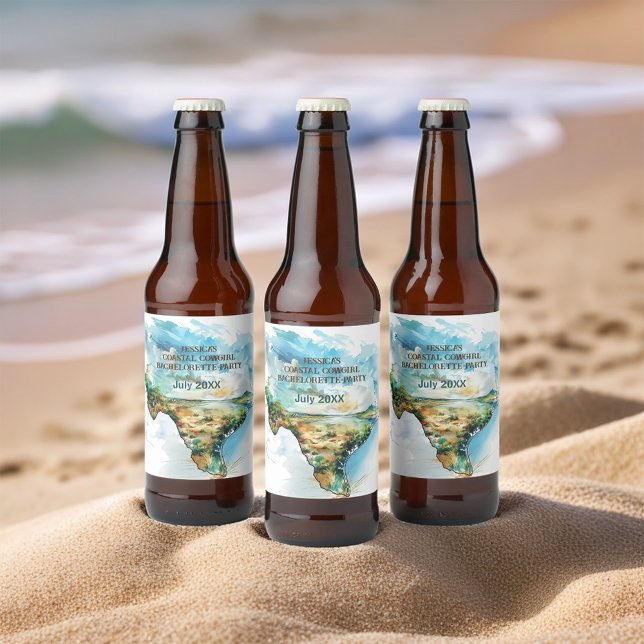 Karta i Texas Coastal Cowgirl Bachelorette Party Ölflaska Etikett (Skapare uppladdad)