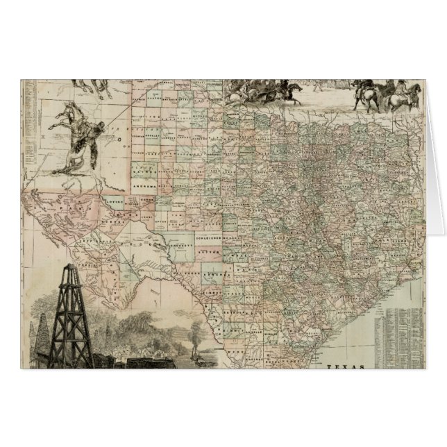 Karta i Texas med County Gräns Hälsningskort (Framsidan Horizontal)