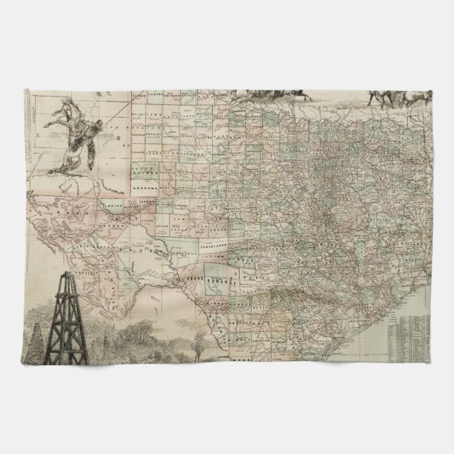 Karta i Texas med County Gräns Kökshandduk (Horisontell)
