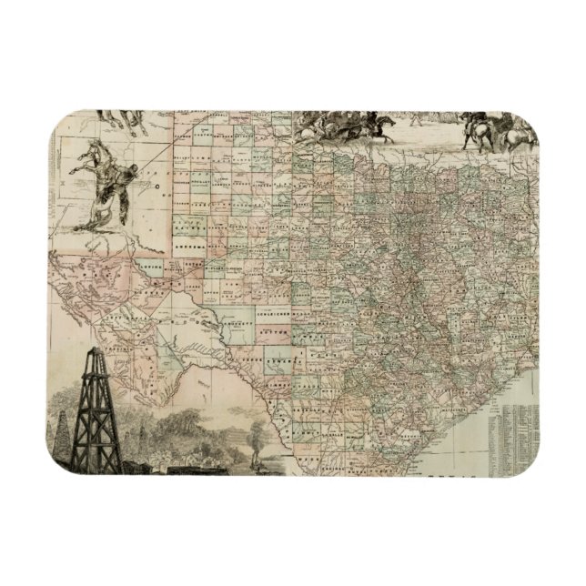 Karta i Texas med County Gräns Magnet (Horisontell)