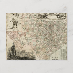 Karta i Texas med County Gräns Vykort