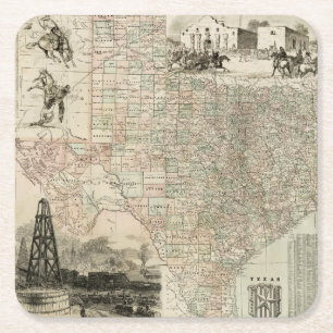 Karta i Texas med länet Gräns Underlägg Papper Kvadrat