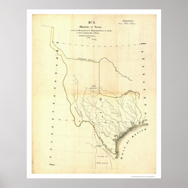 Karta i Texas & Mexikanska Stater efter Tanner 183 Poster (Framsidan)