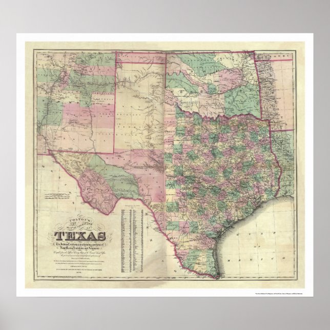 Karta i Texas Territory, Colton 1872 Poster (Framsidan)