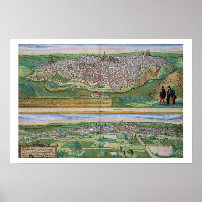 Karta i Toledo och Valladolid, från Civitates Orbi Poster (Framsidan)