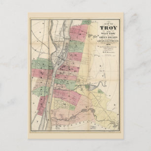 Karta i Troy Väster Troy Grönt Island New York (18 Vykort