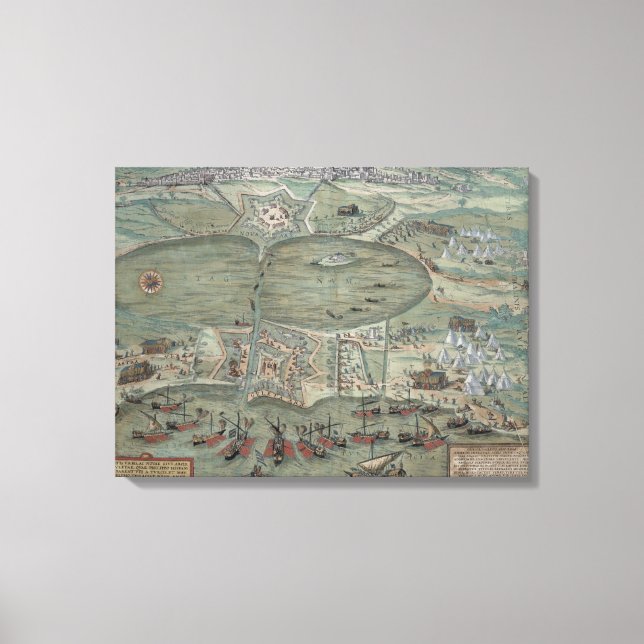 Karta i Tunis, från "Civitates Orbis Terrarum" av  Canvastryck (Framsida)