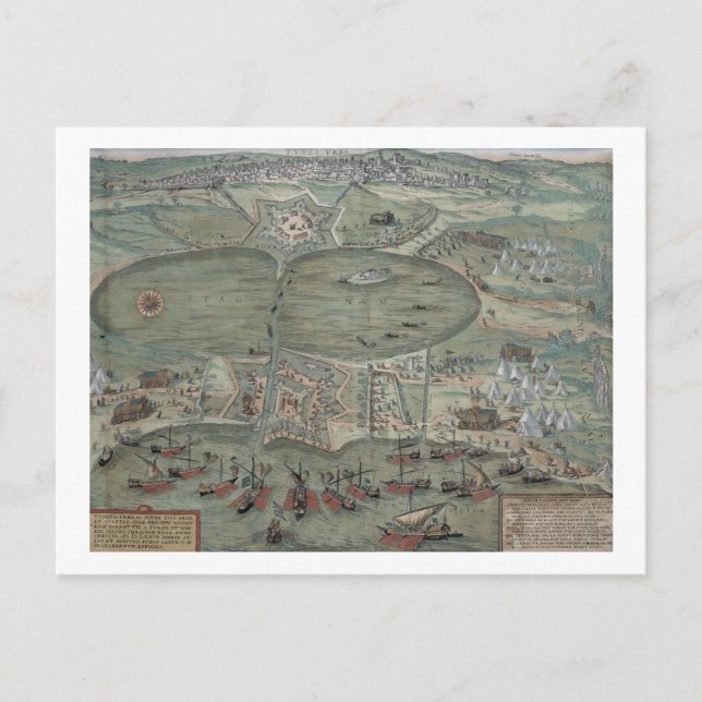 Karta i Tunis, från "Civitates Orbis Terrarum" av  Vykort (Framsida)