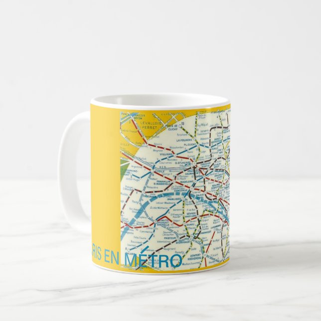 Karta i tunnelbanan Linjer i Paris FranceMug Kaffemugg (Framsida vänster)