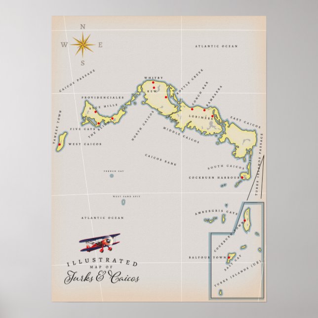 Karta i Turks och Caicos karta Poster (Framsidan)