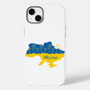 Karta i Ukraina med solros och ukrainsk flagga