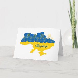 Karta i Ukraina med solros och ukrainsk flagga Anteckningskort