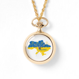 Karta i Ukraina med solros och ukrainsk flagga Armbandsur