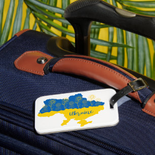 Karta i Ukraina med solros och ukrainsk flagga Bagagebricka