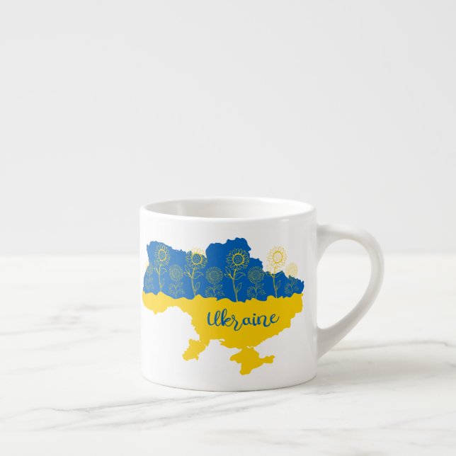 Karta i Ukraina med solros och ukrainsk flagga Espressomugg (Höger)