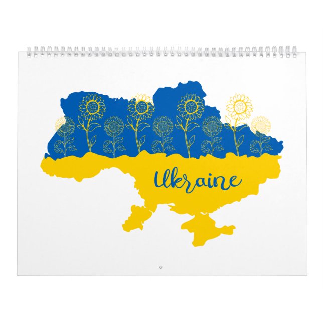 Karta i Ukraina med solros och ukrainsk flagga Kalender (Omslag)