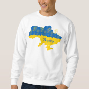 Karta i Ukraina med solros och ukrainsk flagga Lång Ärmad Tröja