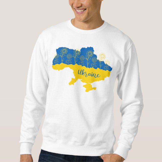 Karta i Ukraina med solros och ukrainsk flagga Lång Ärmad Tröja (Framsida)