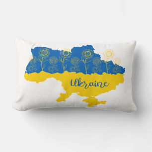 Karta i Ukraina med solros och ukrainsk flagga Lumbarkudde