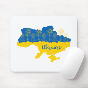 Karta i Ukraina med solros och ukrainsk flagga Musmatta