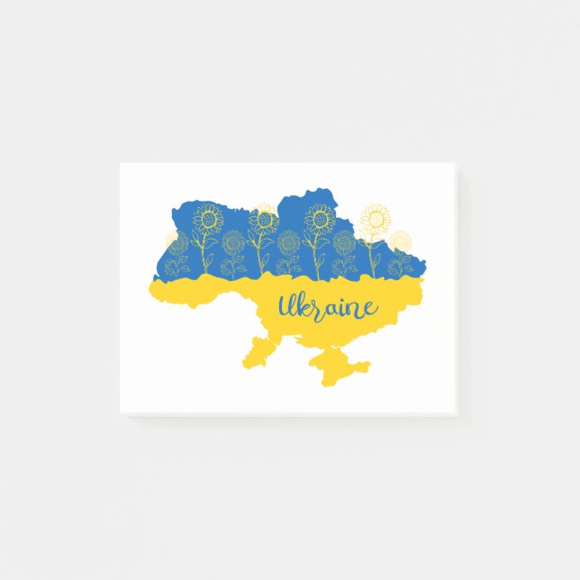 Karta i Ukraina med solros och ukrainsk flagga Post-it Block (Framsida)