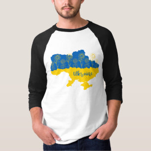 Karta i Ukraina med solros och ukrainsk flagga T Shirt