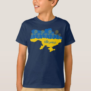Karta i Ukraina med solros och ukrainsk flagga T Shirt