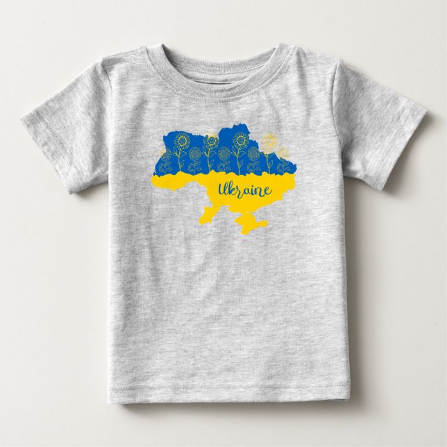 Karta i Ukraina med solros och ukrainsk flagga T Shirt (Framsida)