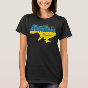 Karta i Ukraina med solros och ukrainsk flagga T Shirt