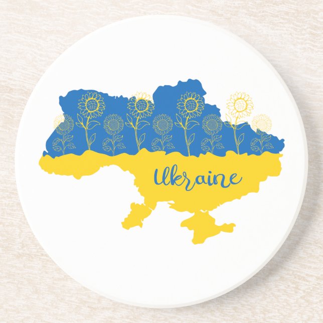 Karta i Ukraina med solros och ukrainsk flagga Underlägg (Framsidan)