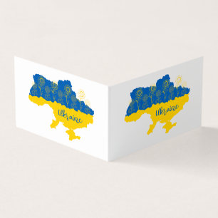 Karta i Ukraina med solros och ukrainsk flagga Visitkort