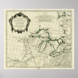 Karta i Underbara Sjöar, Nordamerika (1784) Poster