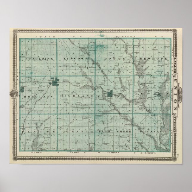 Karta i Union County, delstaten Iowa Poster (Framsidan)