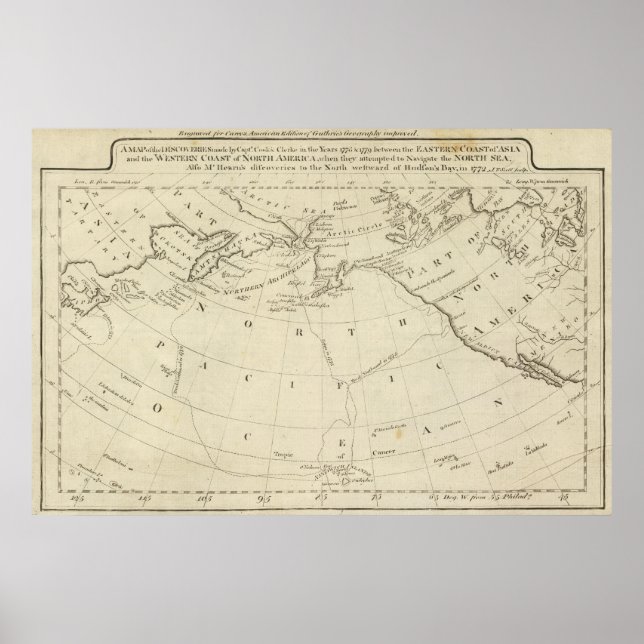 Karta i upptäckter gjorda av Cook och Clerke 2 Poster (Framsidan)