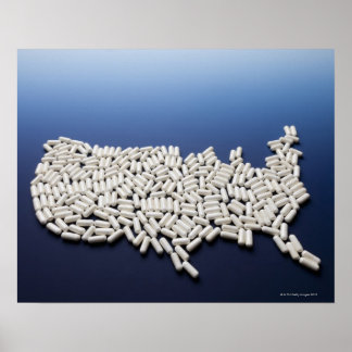 Karta i USA av vita tabletter Poster