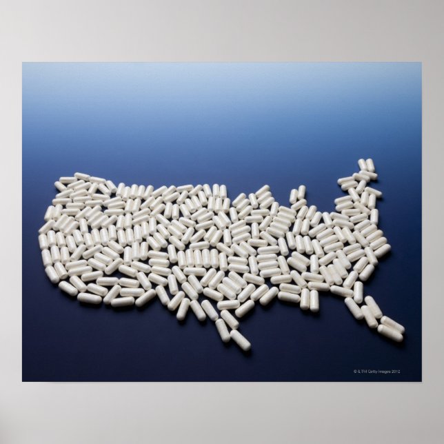 Karta i USA av vita tabletter Poster (Framsidan)