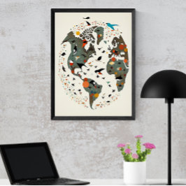Karta i världen, Charley Harper Inspired Poster