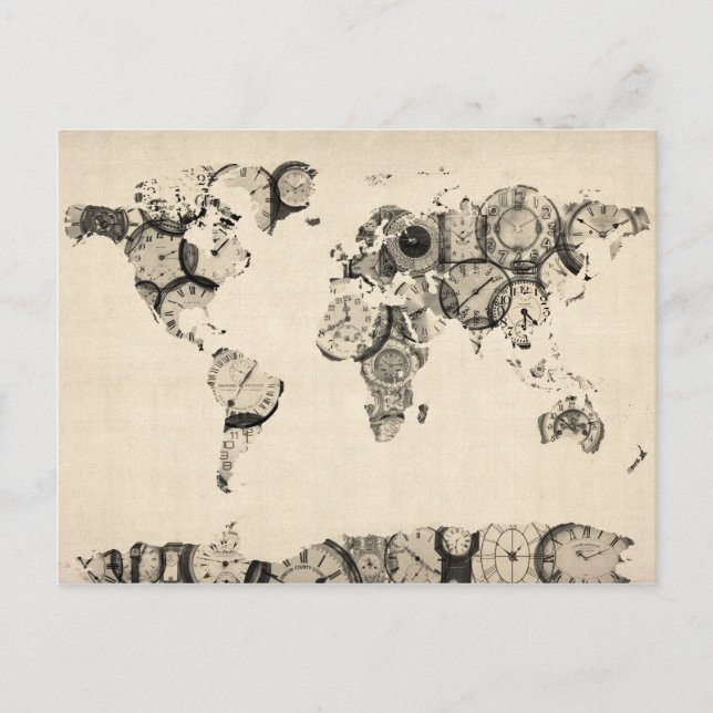 Karta i världskartan från gamla klockor vykort (Framsida)