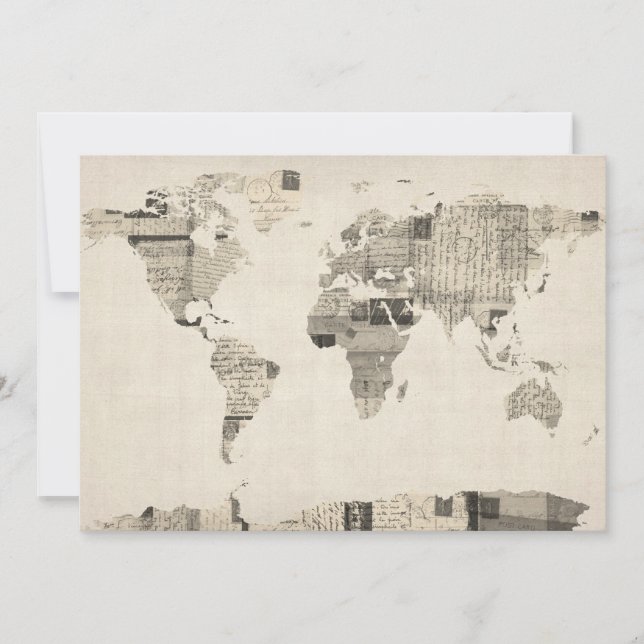 Karta i världskartan från gamla vykort (Framsida)