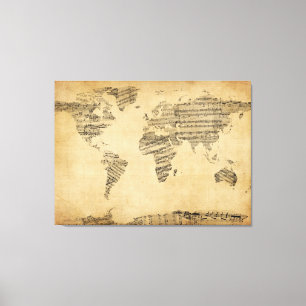 Karta i världskartan från gammal Lakan Music Canvastryck