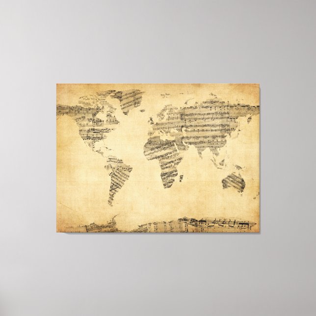 Karta i världskartan från gammal Lakan Music Canvastryck (Framsida)